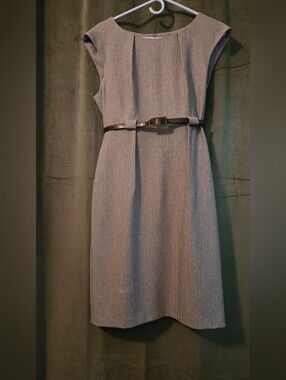 connected apparel Grey Sheath Dress with Black Belt